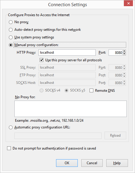 Firefox Proxy Settings for OWASP ZAP