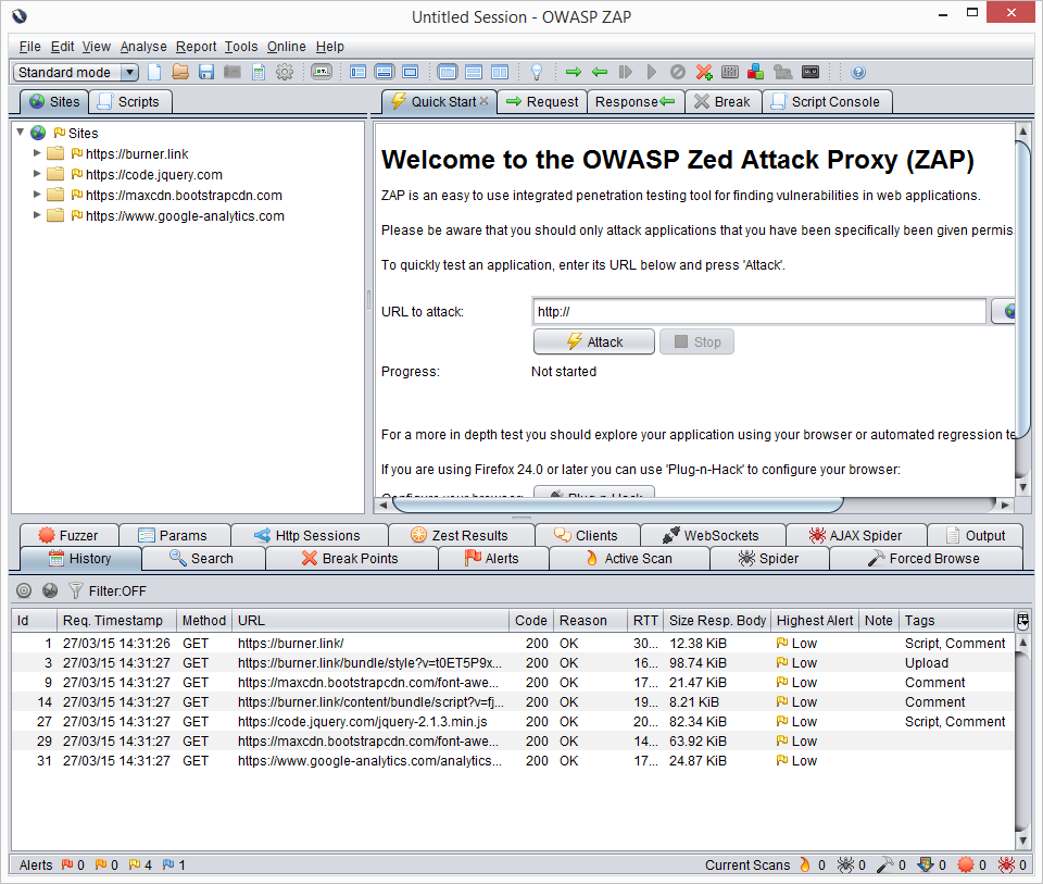 Example Passive Scan with OWASP ZAP